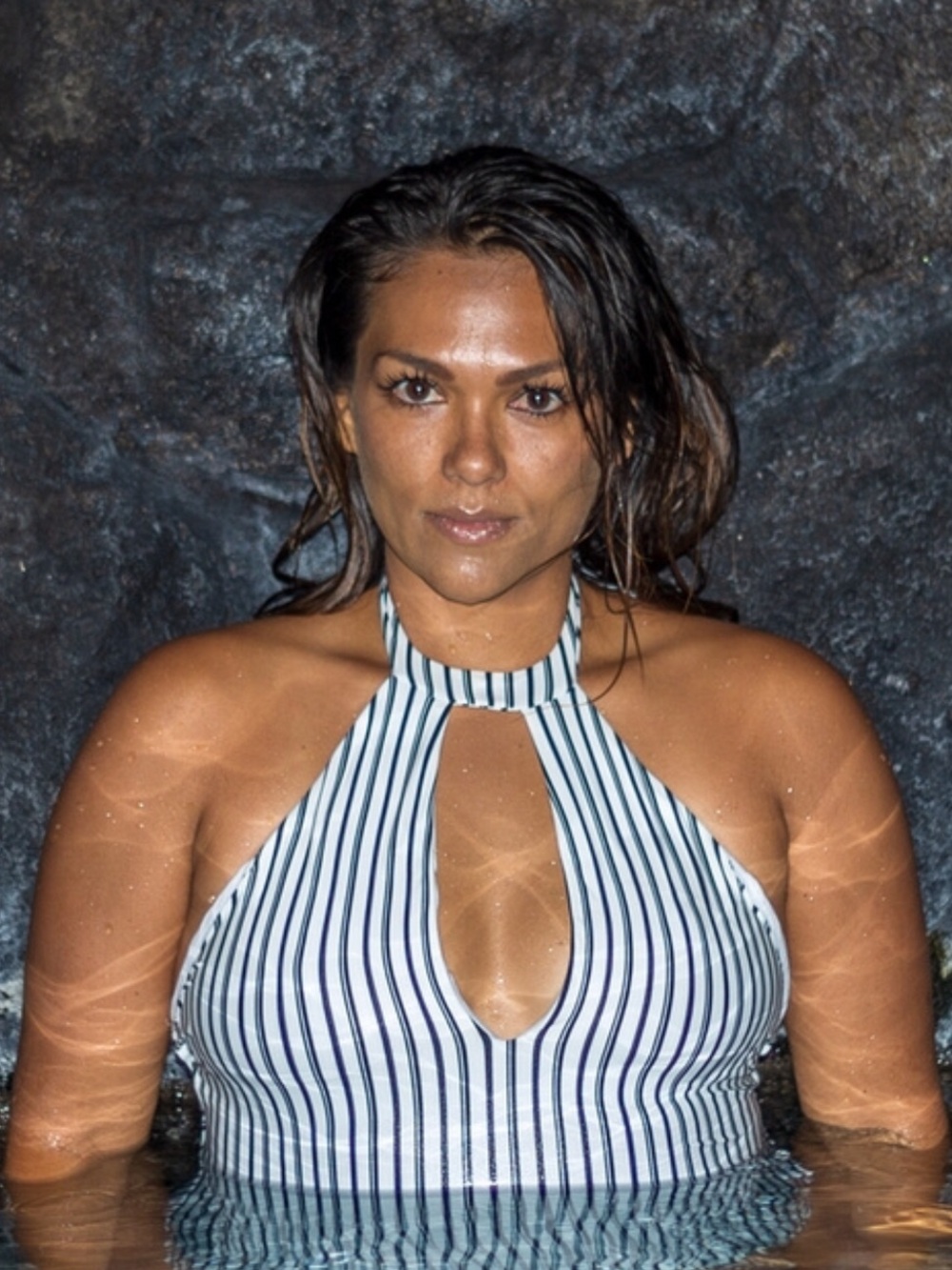 O’NEILL Striped Black & White Halter  One-Piece Swimsuit M